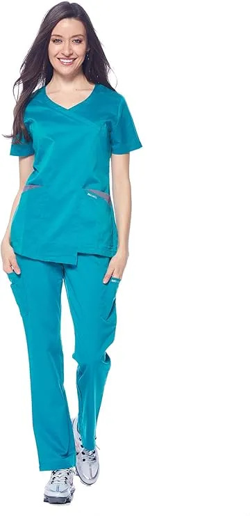 Natural Stretch Women's Contrast Wrap Scrub Sets