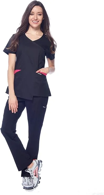 Natural Stretch Women's Contrast Wrap Scrub Sets