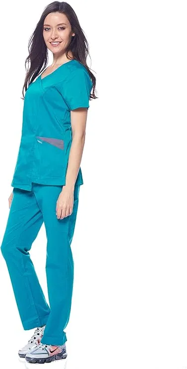 Natural Stretch Women's Contrast Wrap Scrub Sets