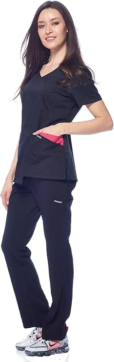 Natural Stretch Women's Contrast Wrap Scrub Sets