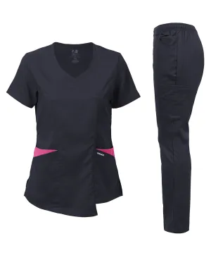 Natural Stretch Women's Contrast Wrap Scrub Sets