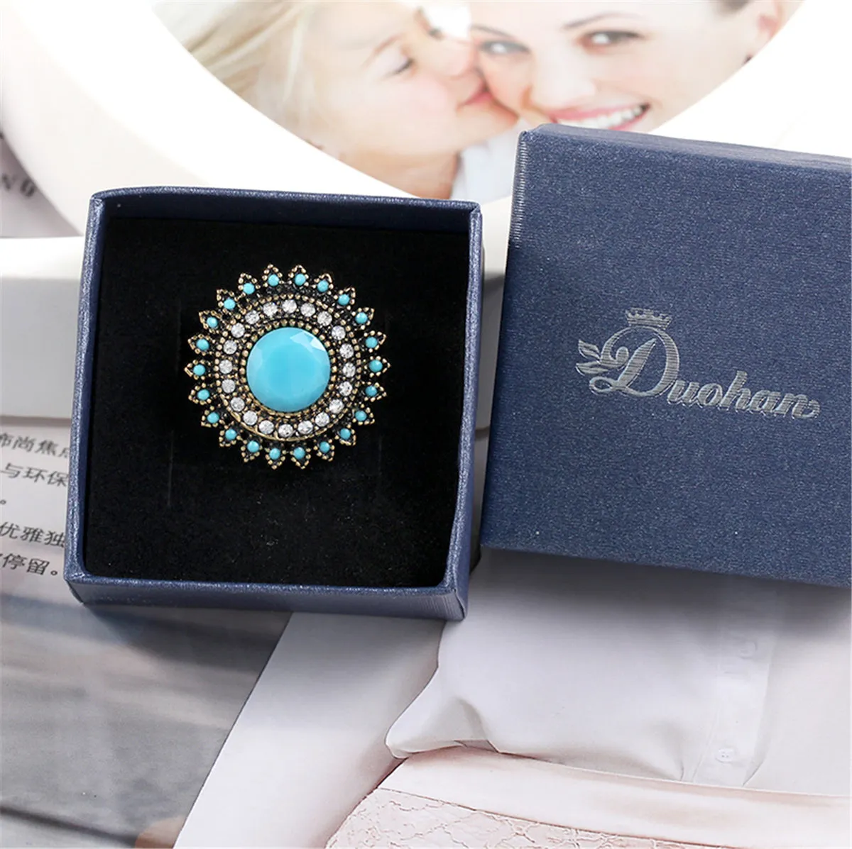 Navy & White Cubic Zirconia Sunflower Club Ring