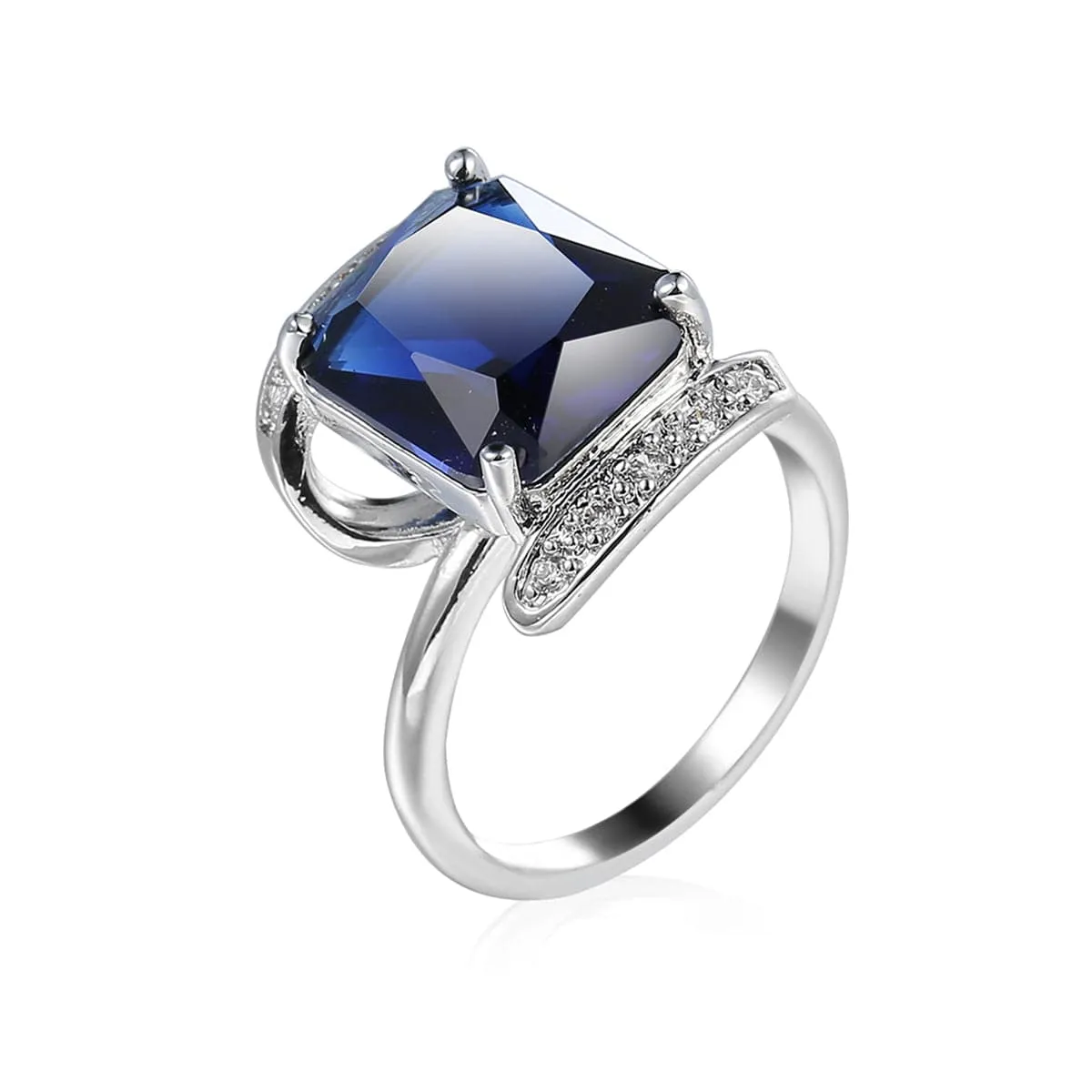 Navy Crystal & Cubic Zirconia Princess-Cut Ring