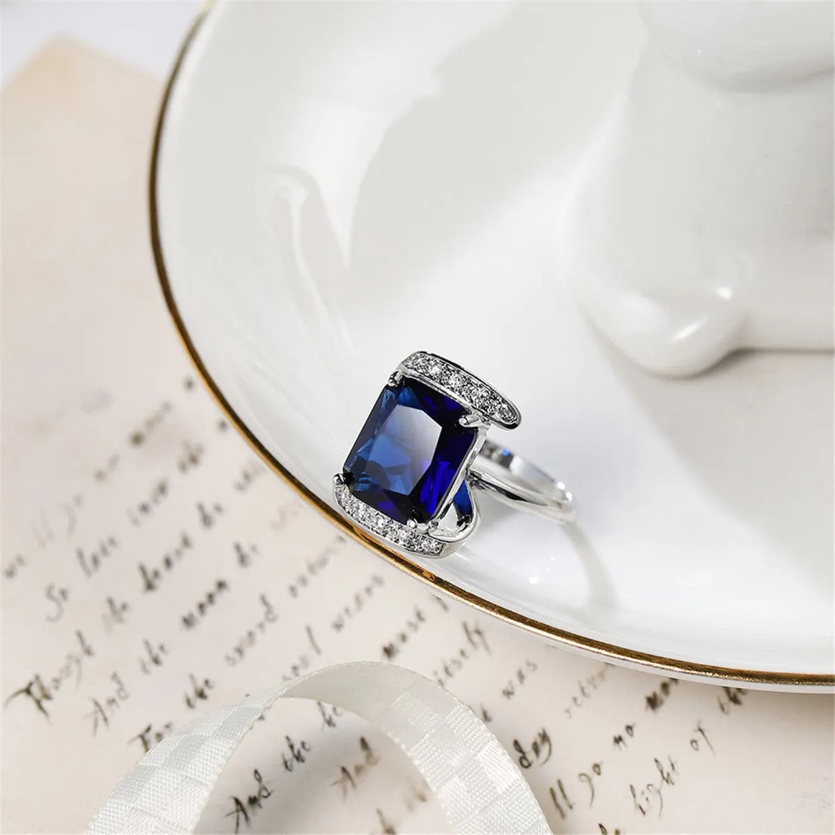 Navy Crystal & Cubic Zirconia Princess-Cut Ring