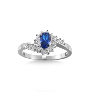 Navy Crystal & Silver-Plated Oval Botany Ring