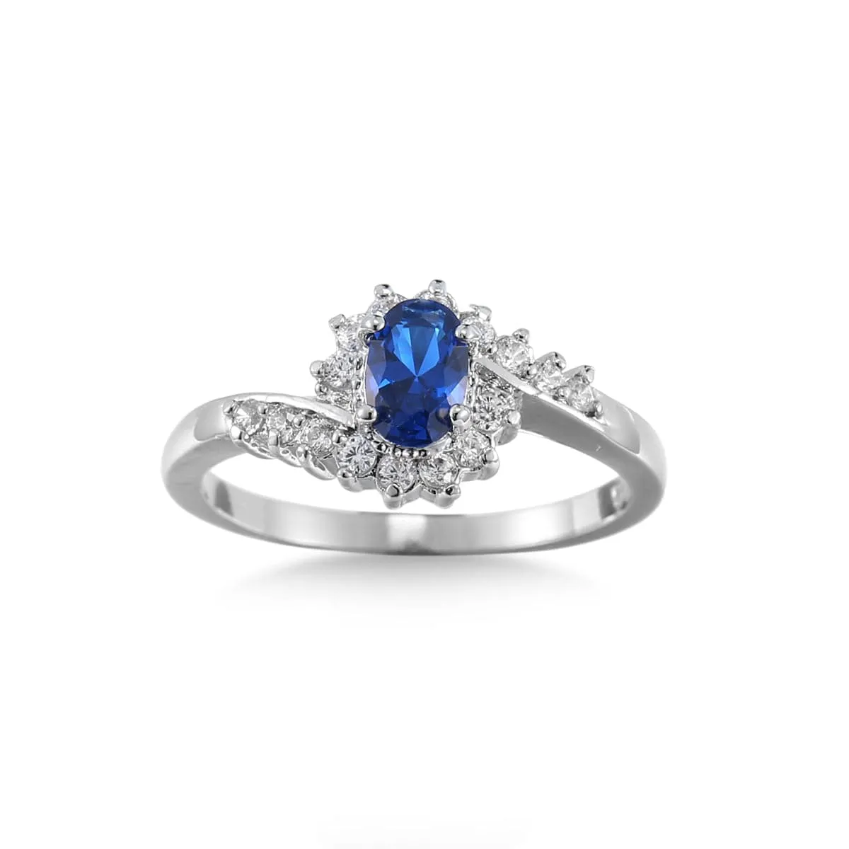 Navy Crystal & Silver-Plated Oval Botany Ring