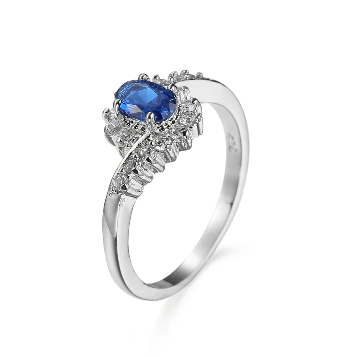 Navy Crystal & Silver-Plated Oval Botany Ring