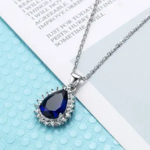 Navy Crystal & Silver-Plated Pear Pendant Necklace