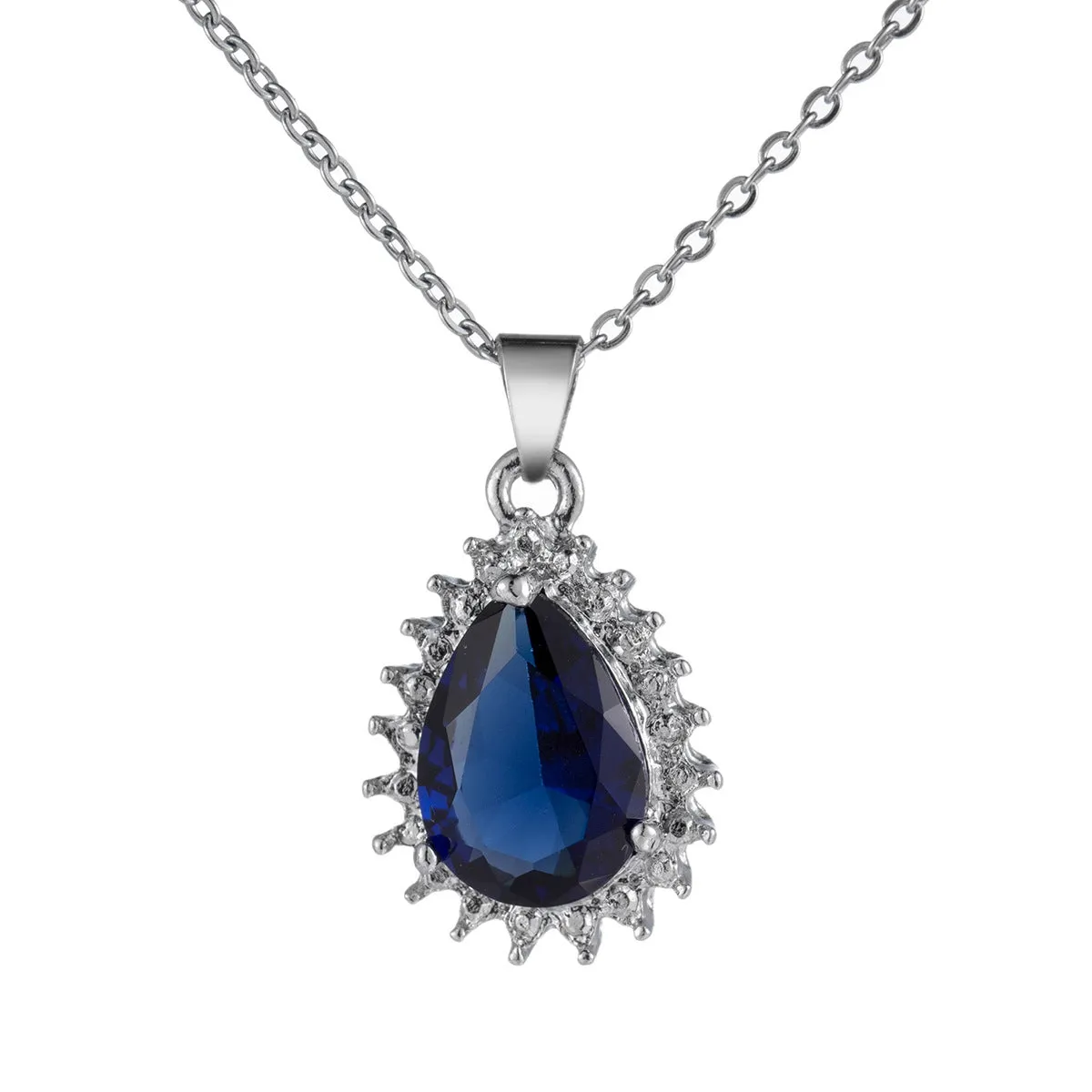 Navy Crystal & Silver-Plated Pear Pendant Necklace