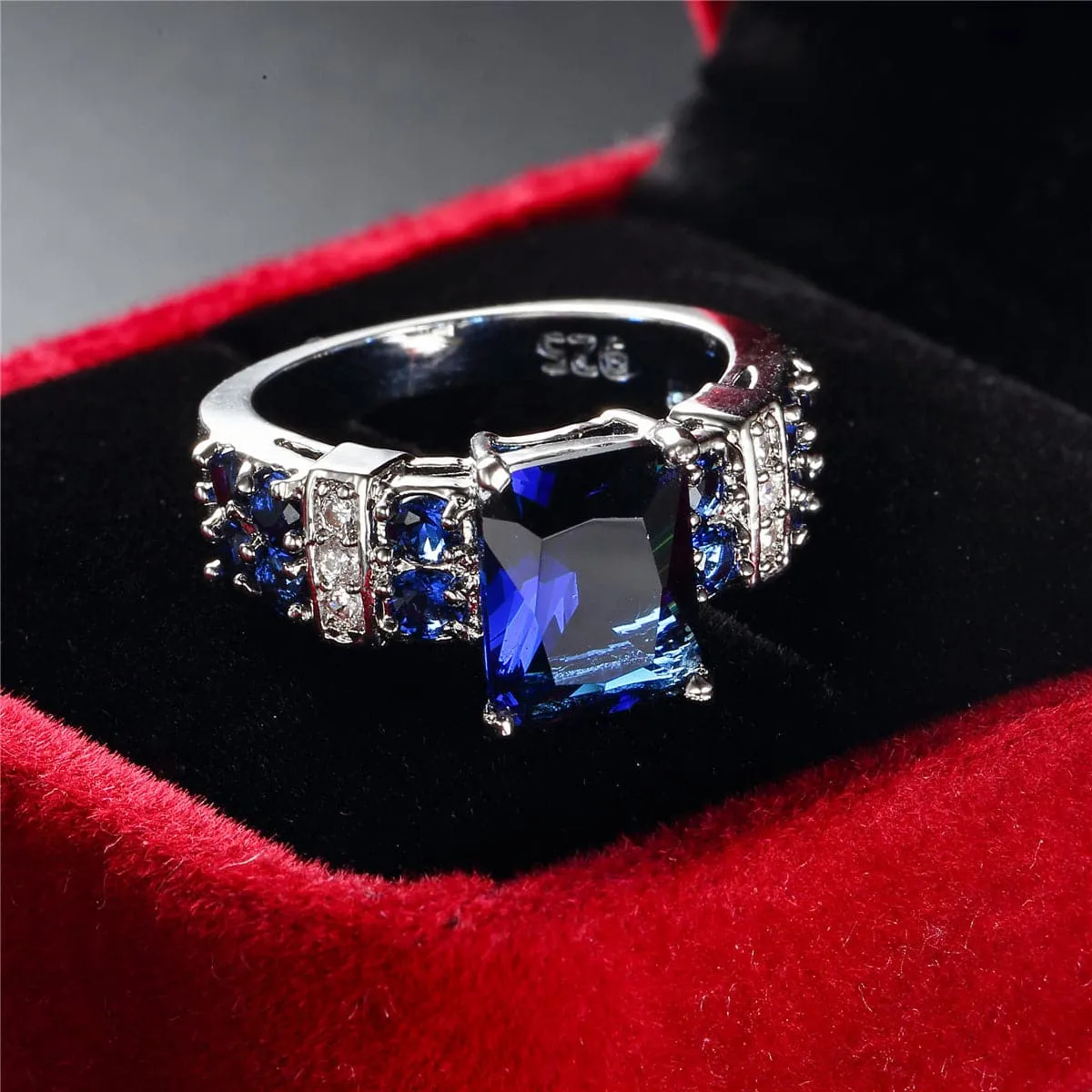 Navy Cubic Zirconia & Crystal Multi-Row Radiant-Cut Ring