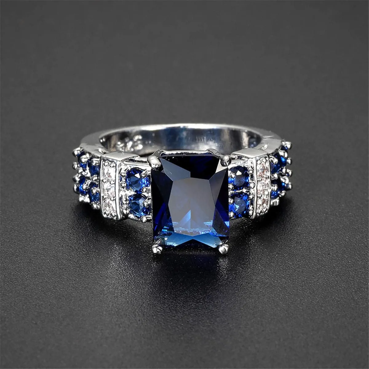 Navy Cubic Zirconia & Crystal Multi-Row Radiant-Cut Ring