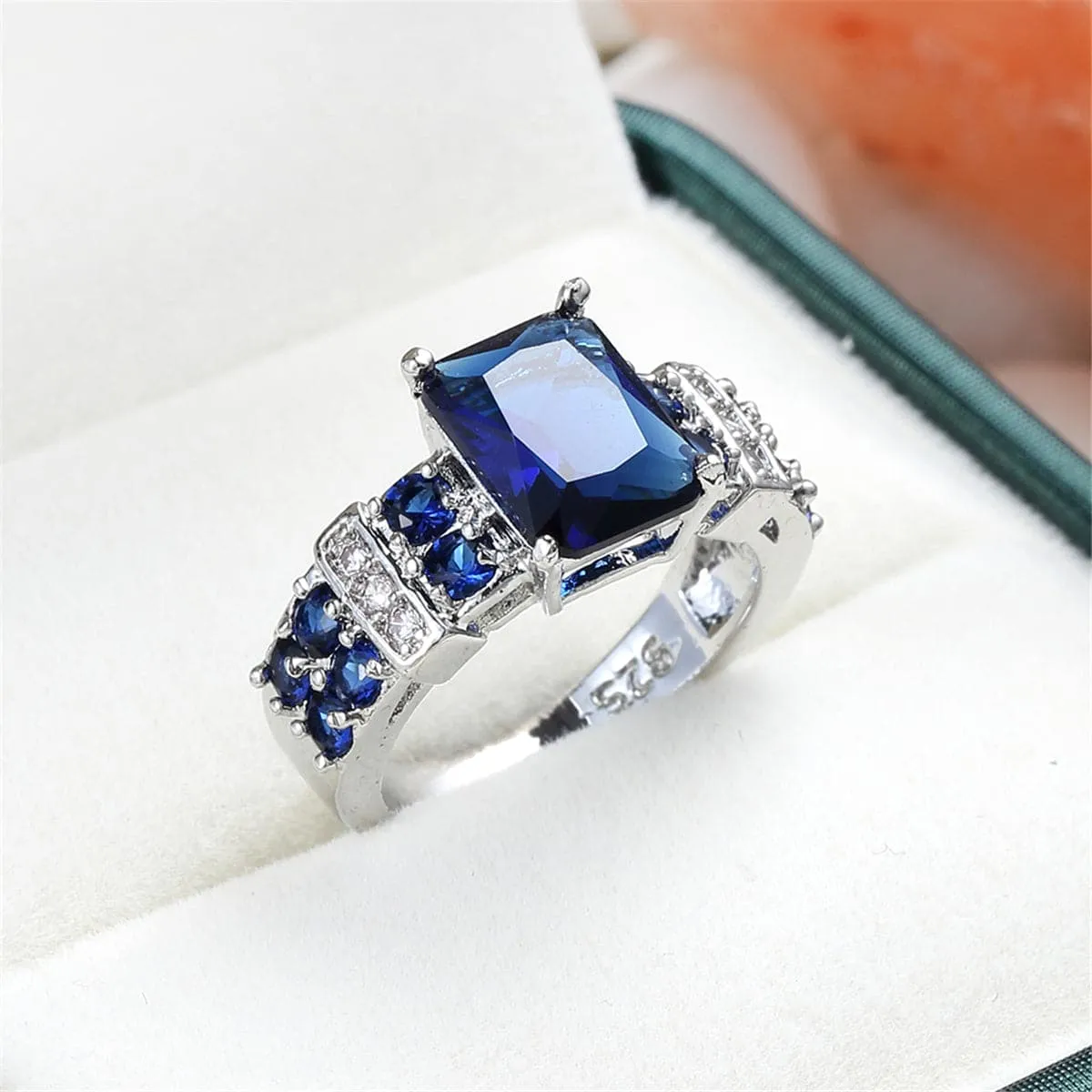 Navy Cubic Zirconia & Crystal Multi-Row Radiant-Cut Ring