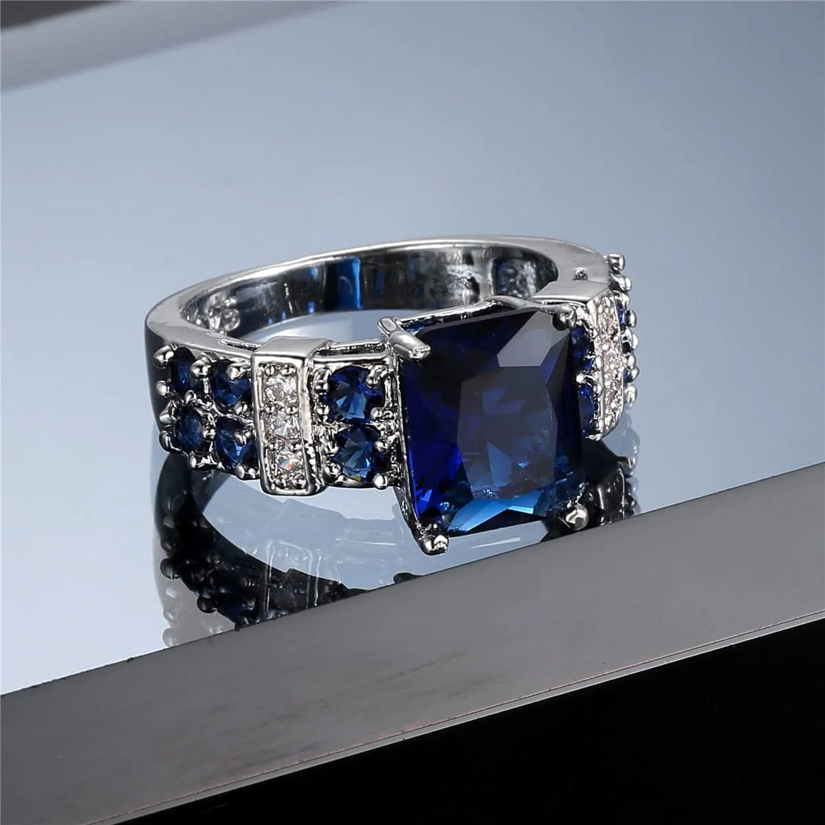 Navy Cubic Zirconia & Crystal Multi-Row Radiant-Cut Ring