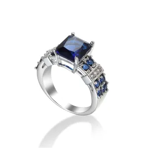Navy Cubic Zirconia & Crystal Multi-Row Radiant-Cut Ring