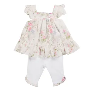 New In Mintini Girls Floral Top & White Leggings Set