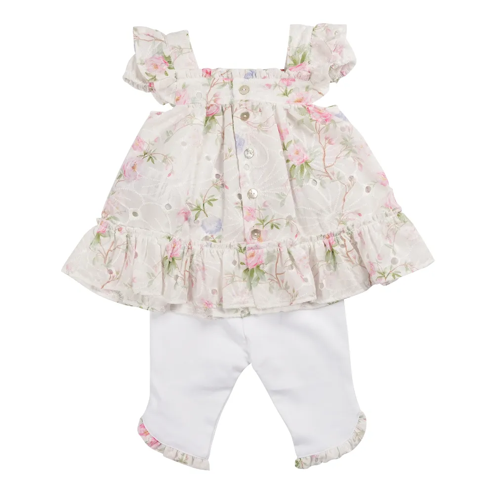 New In Mintini Girls Floral Top & White Leggings Set