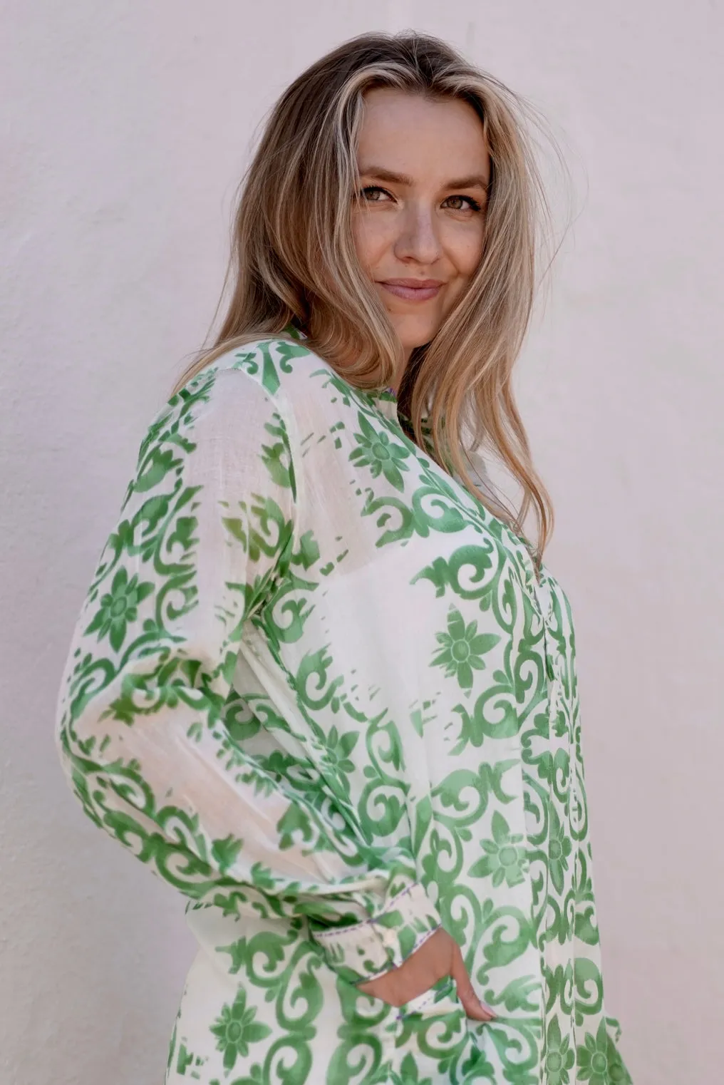 Norie Shibori Green Top