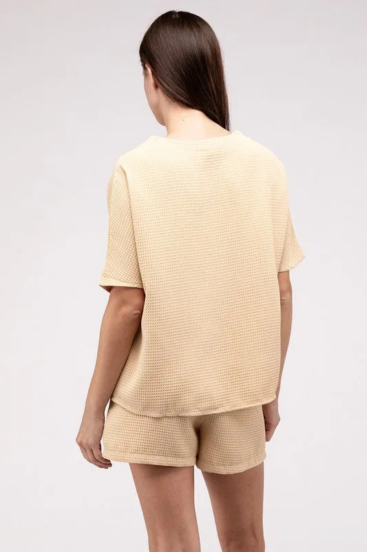 Nuvi Apparel Waffle Round Neck Top and Short Set