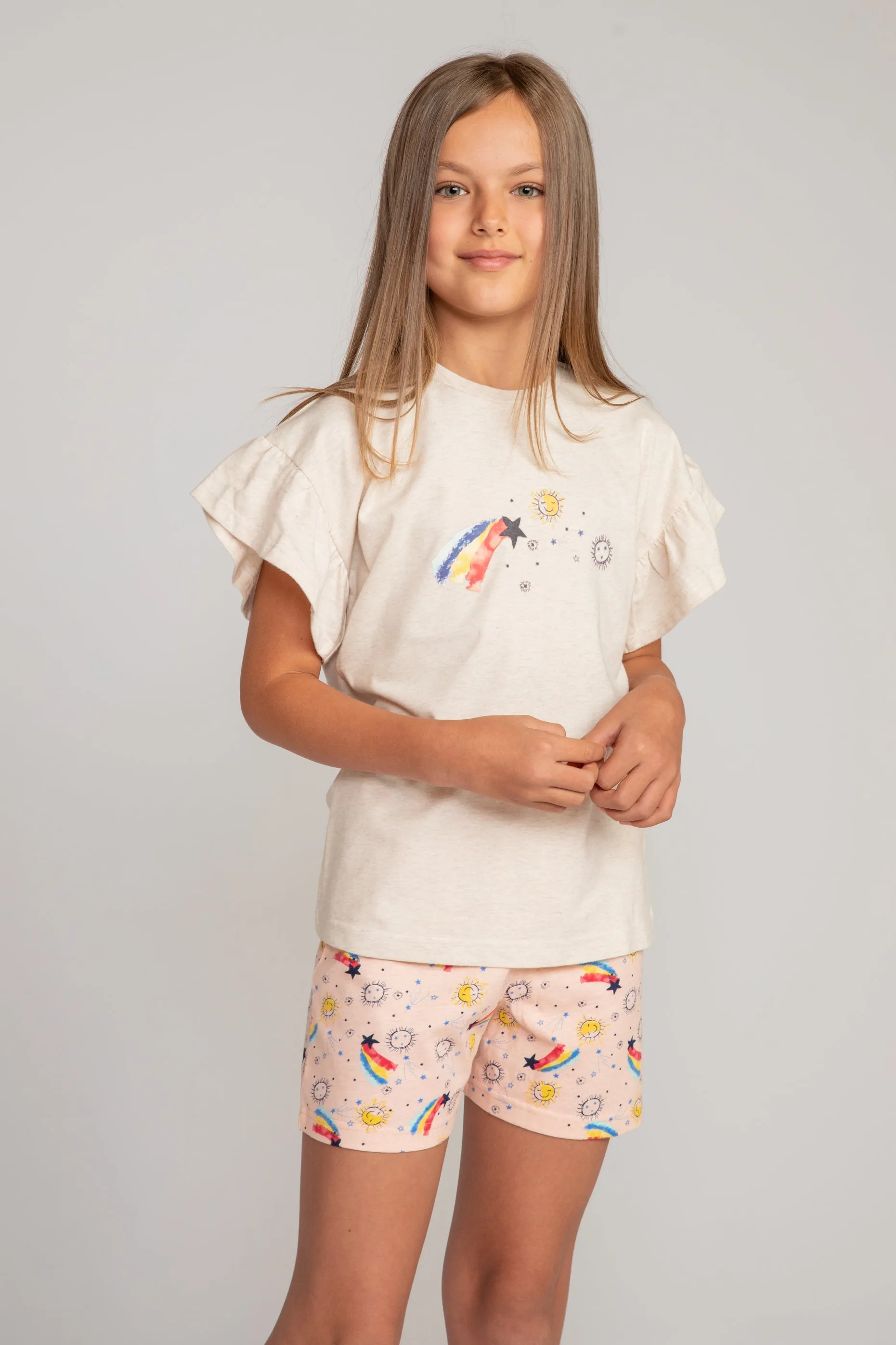 Oatmeal Frill Short Pyjama Set