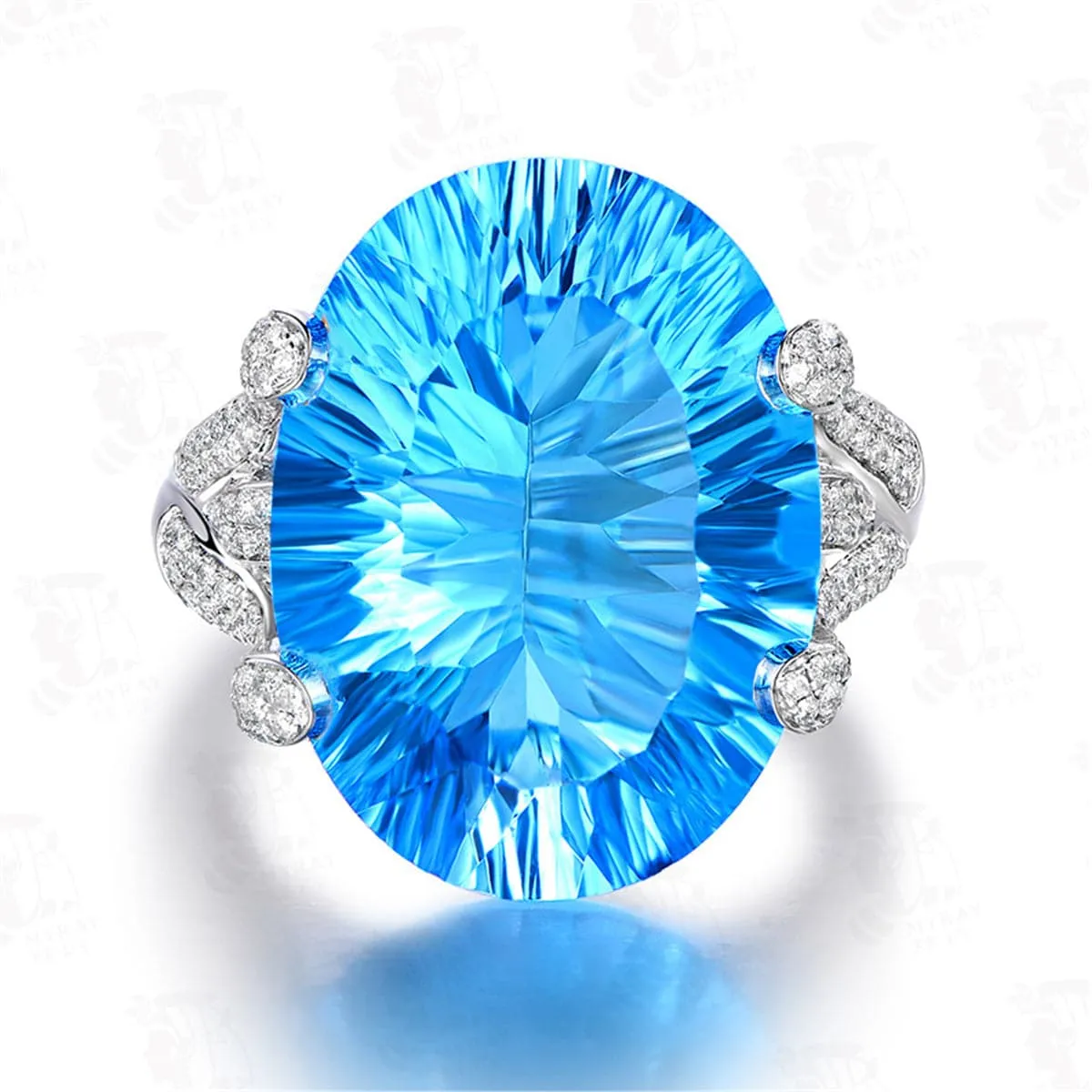 Ocean Blue Crystal Oval-Cut Ring