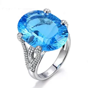 Ocean Blue Crystal Oval-Cut Ring