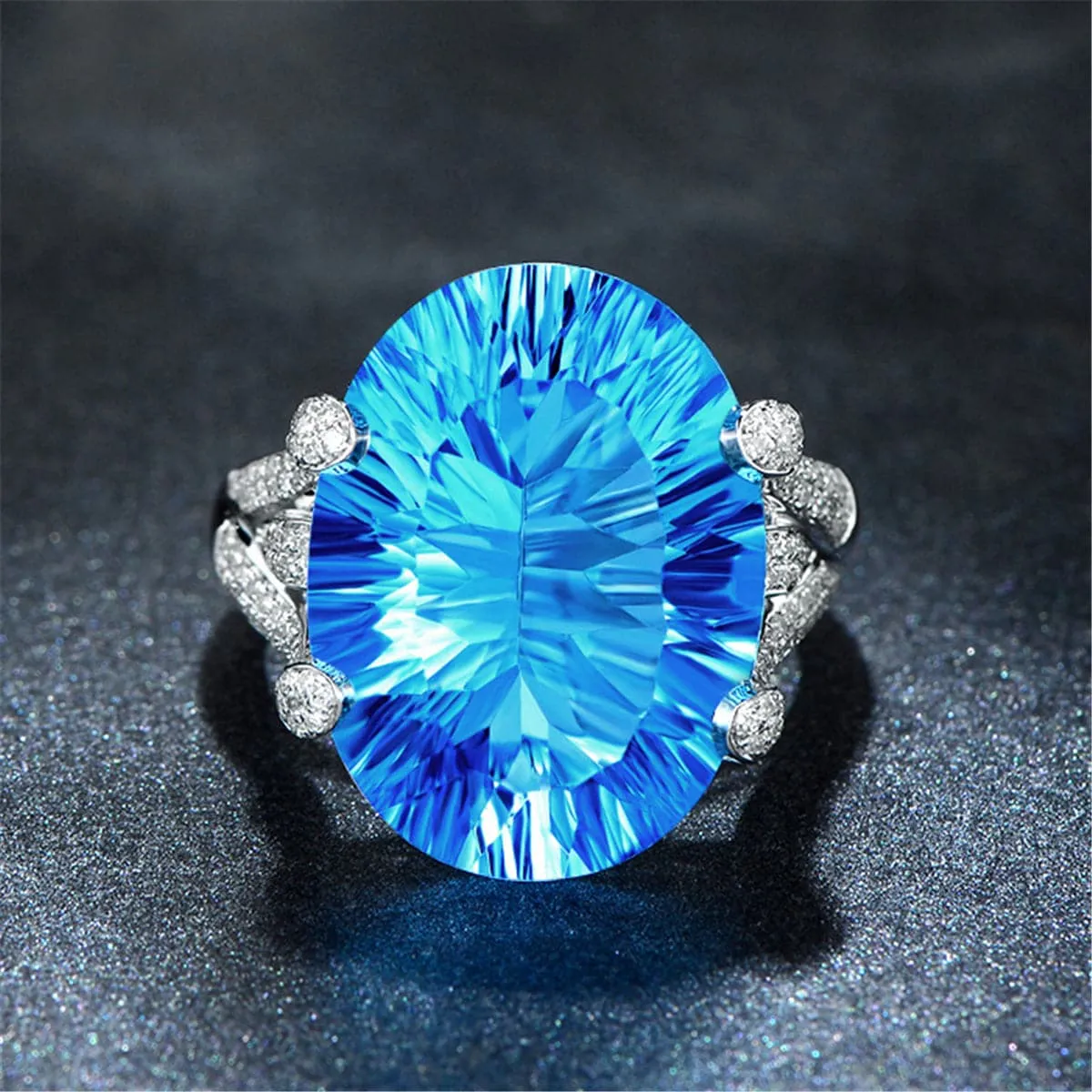 Ocean Blue Crystal Oval-Cut Ring
