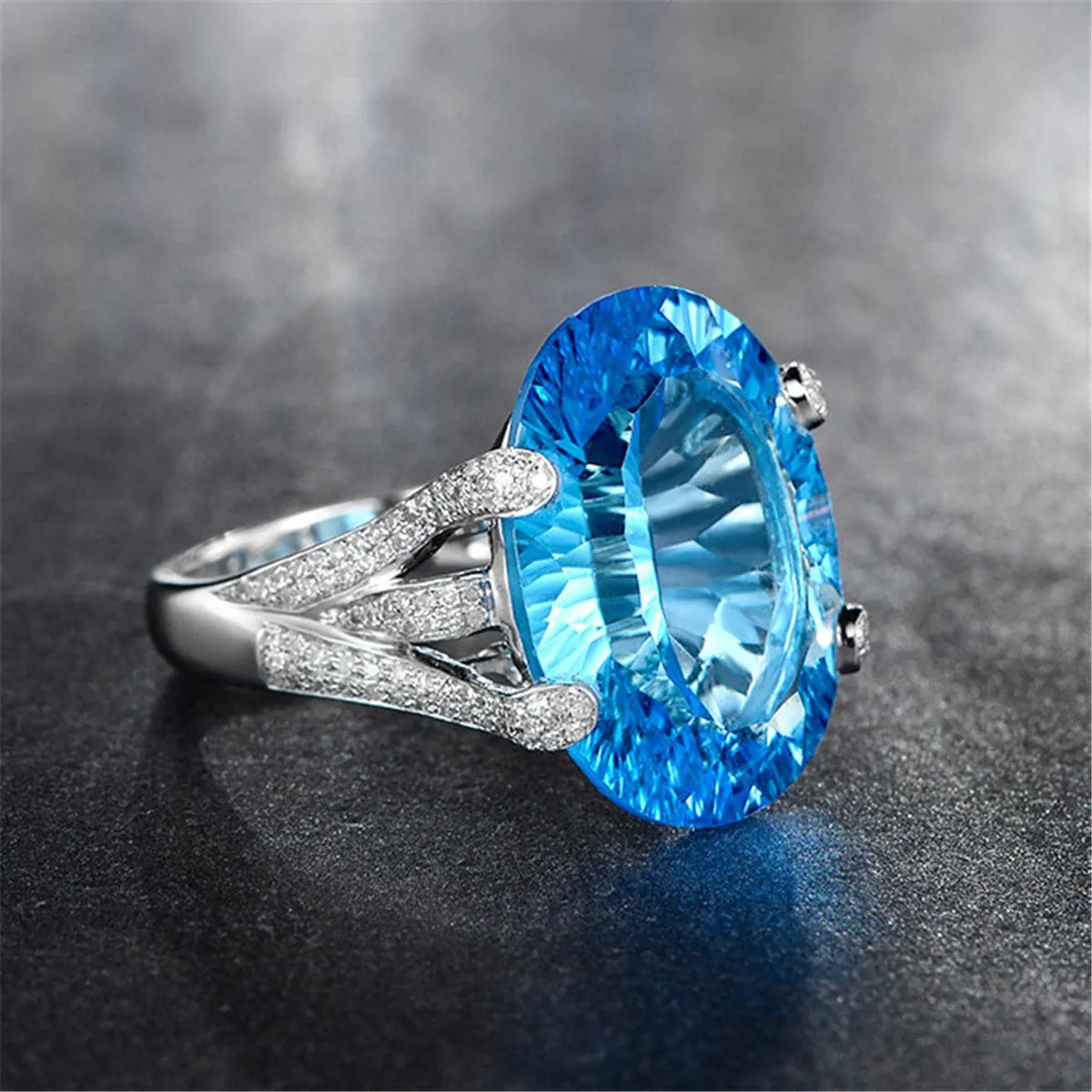 Ocean Blue Crystal Oval-Cut Ring