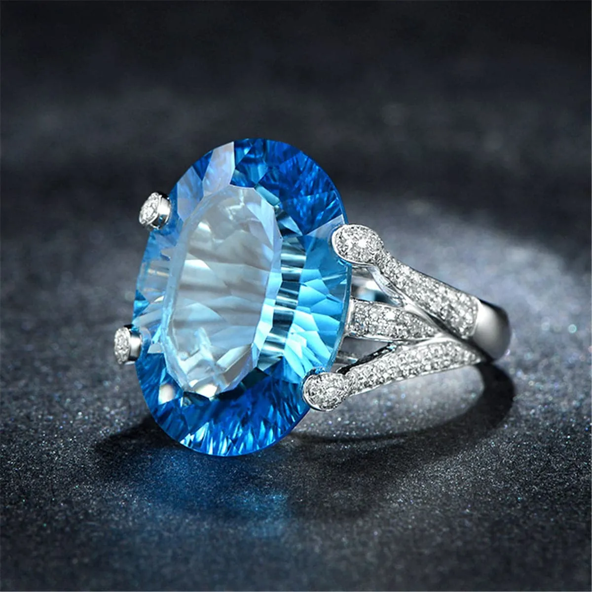 Ocean Blue Crystal Oval-Cut Ring
