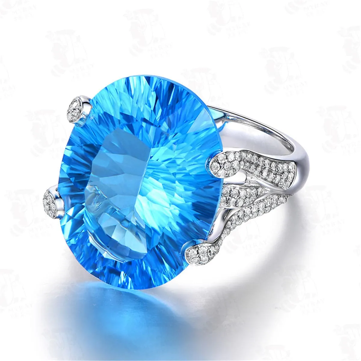 Ocean Blue Crystal Oval-Cut Ring