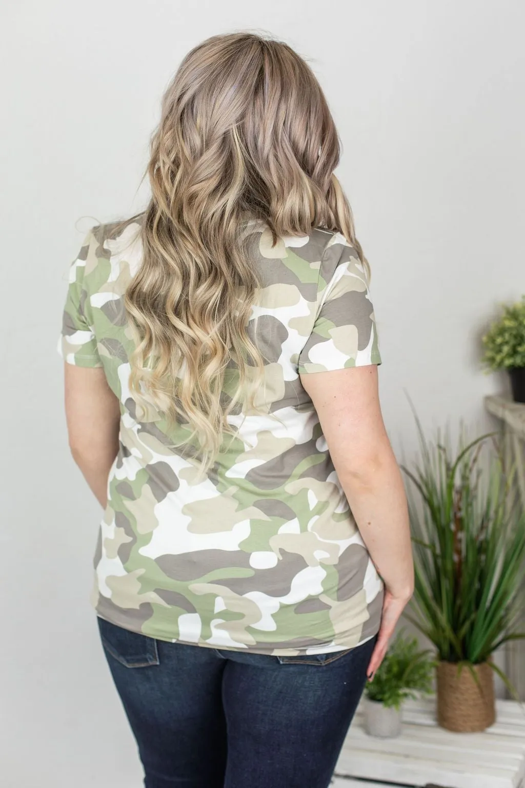 Olivia V-Neck Tee in Green Camo