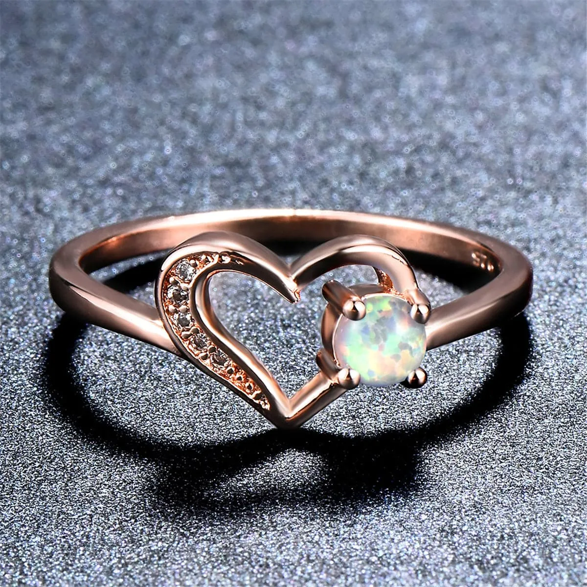 Opal & Cubic Zirconia Open-Heart Ring