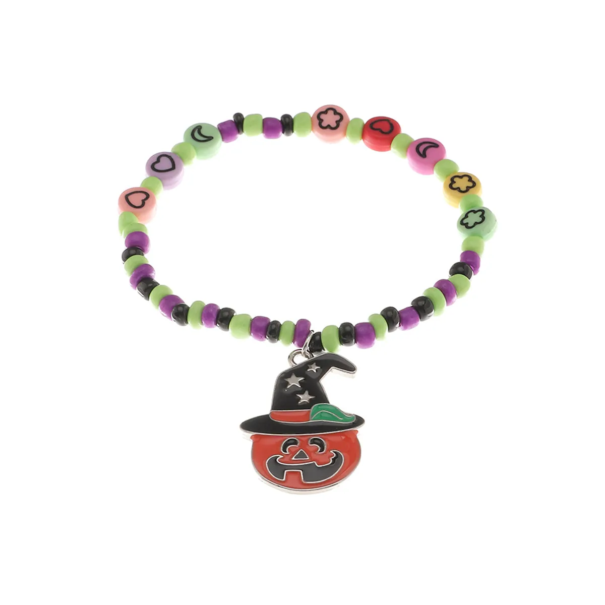 Orange Howlite & Silver-Plated Pumpkin Charm Stretch Bracelet