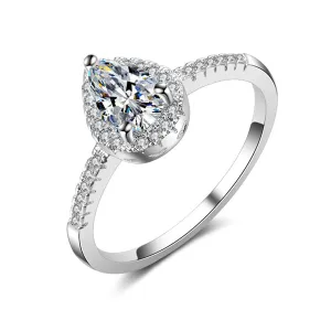Pear-Cut Crystal & Silver-Plated Teardrop Ring