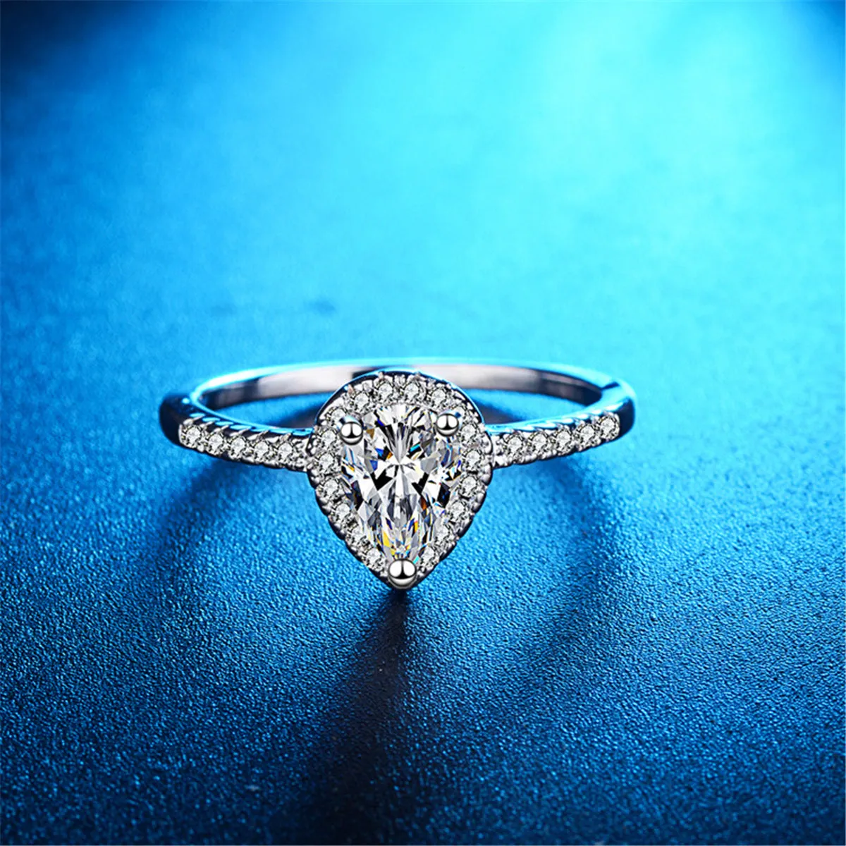 Pear-Cut Crystal & Silver-Plated Teardrop Ring