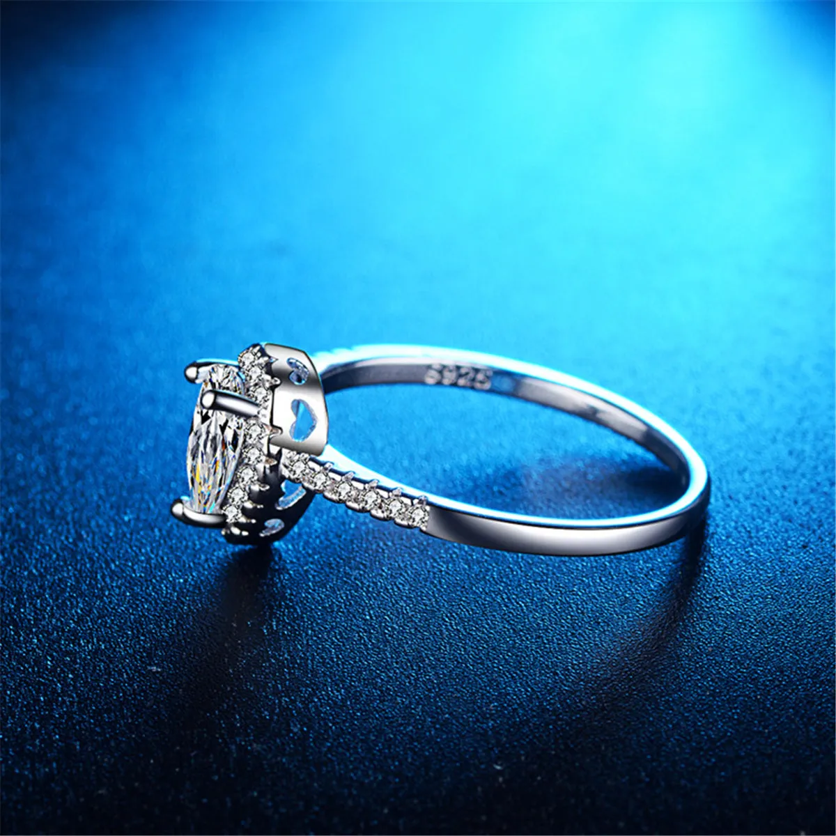 Pear-Cut Crystal & Silver-Plated Teardrop Ring