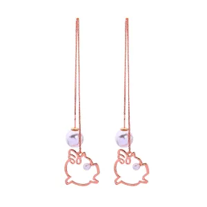 Pearl & 18K Gold-Plated Open-Pig Threader Earrings