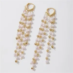 Pearl & 18K Gold-Plated Tassel-Chain Huggie Earrings