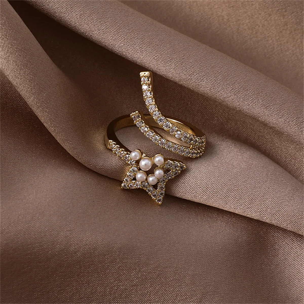 Pearl & Cubic Zirconia 18K Gold-Plated Star Bypass Ring