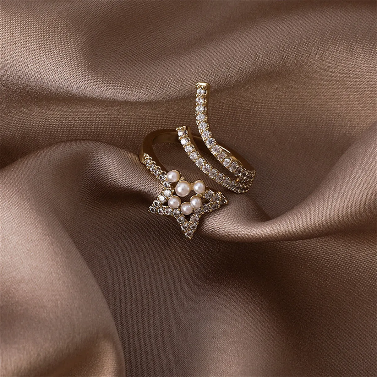 Pearl & Cubic Zirconia 18K Gold-Plated Star Bypass Ring