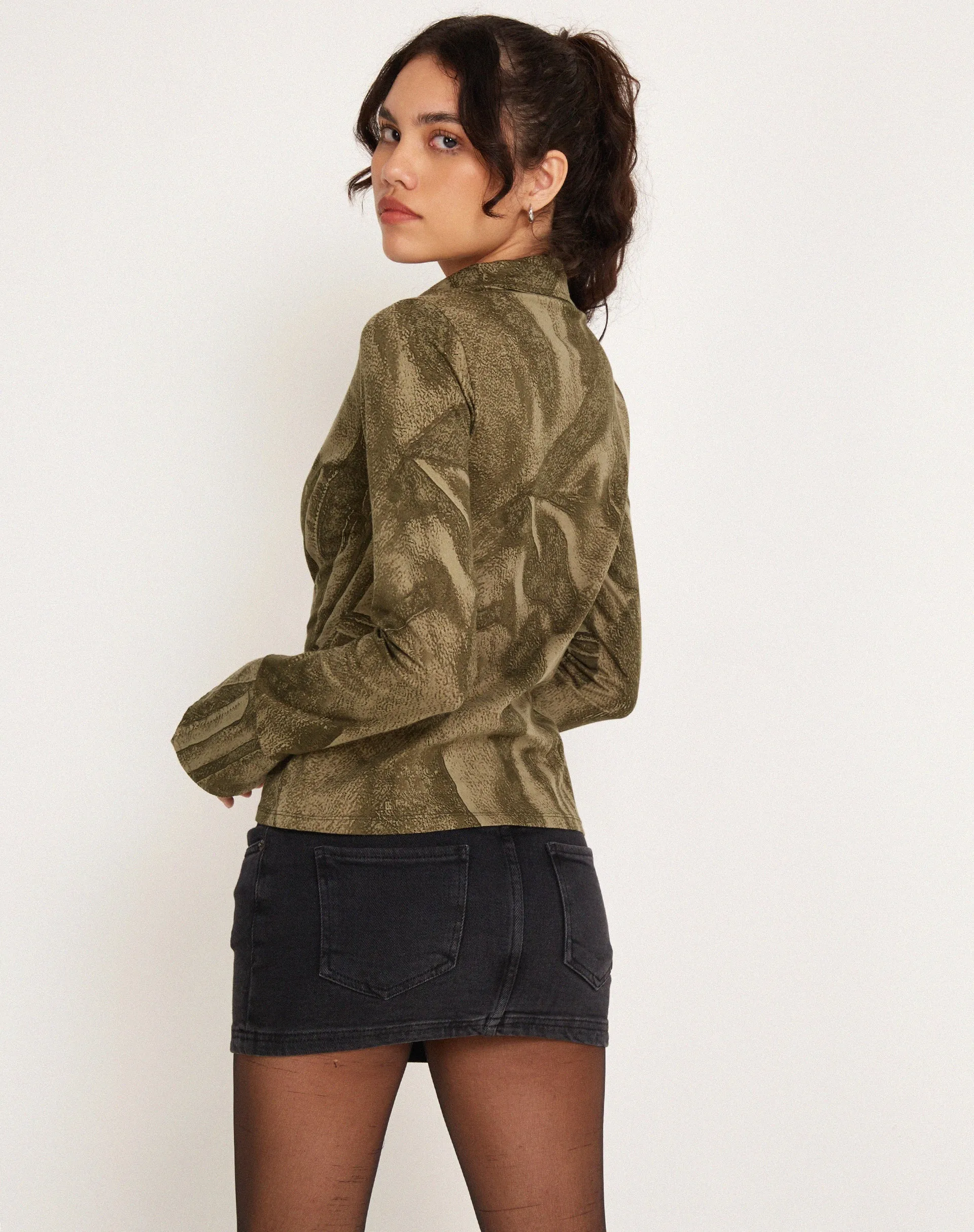 Phole Button Up Shirt in Dystopian Crease Khaki