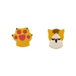 Pink & Yellow Cat & Paw Stud Earrings