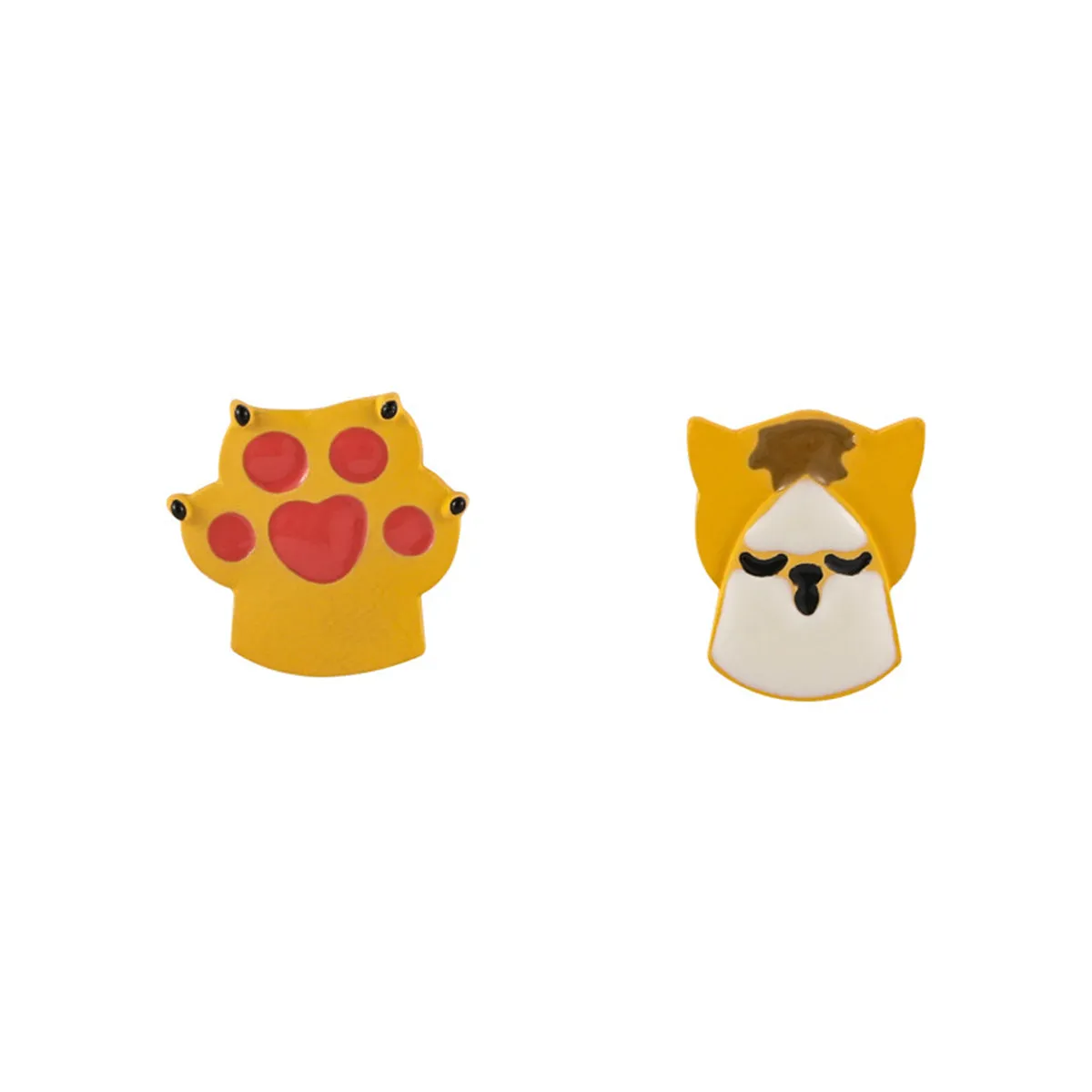 Pink & Yellow Cat & Paw Stud Earrings