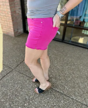 Pink Candy Tummy Control Fray Hem Short w/ Side Slit