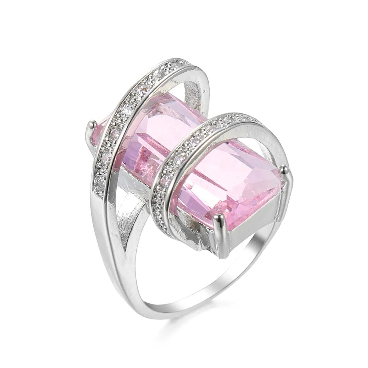Pink Crystal & Cubic Zirconia Geometric Ring