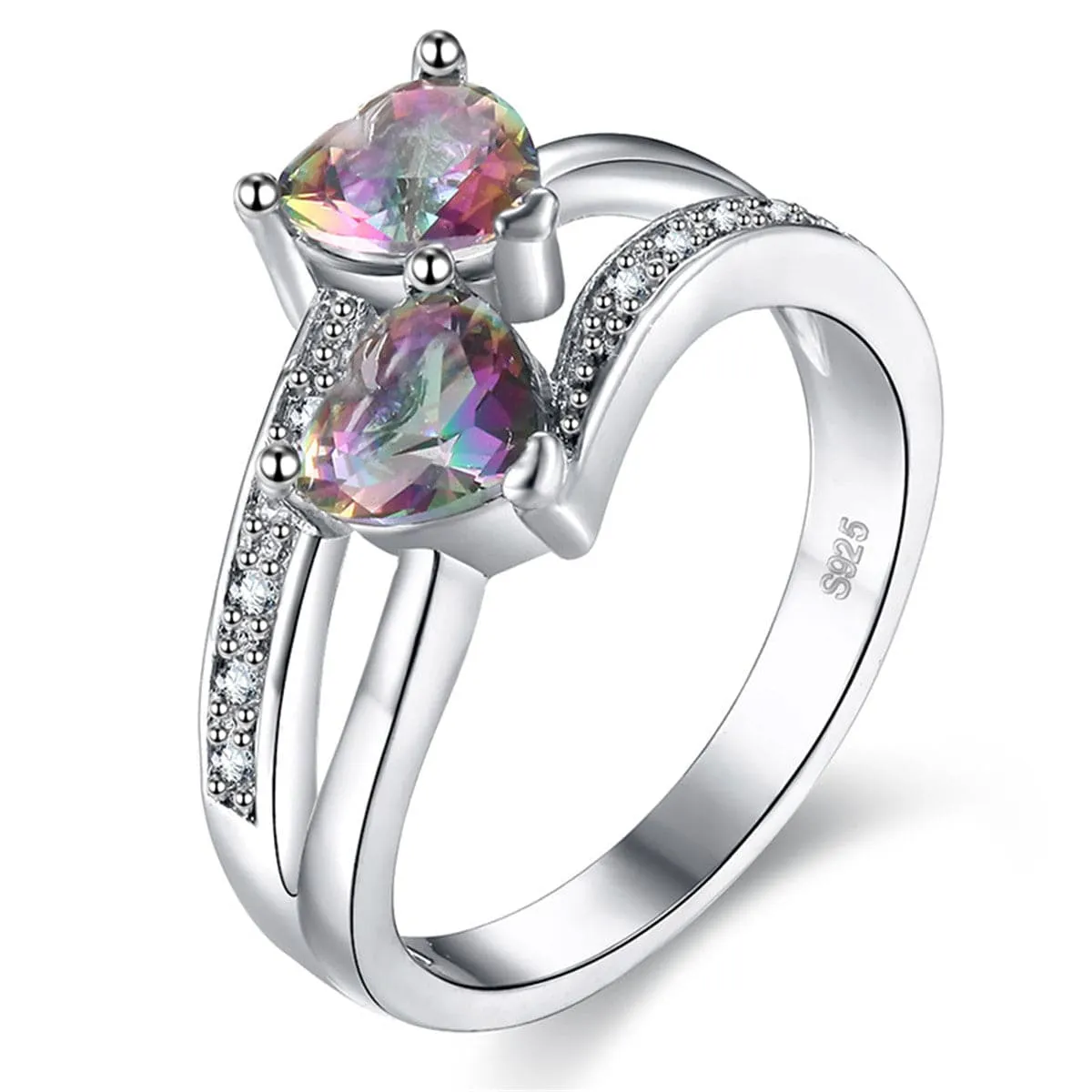 Pink Crystal Double Heart Ring