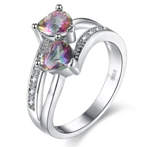 Pink Crystal Double Heart Ring