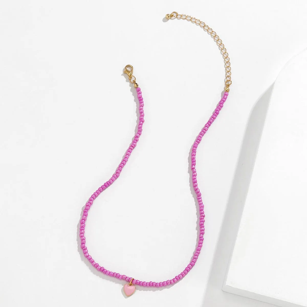 Pink Enamel & Howlite Beaded Heart Necklace