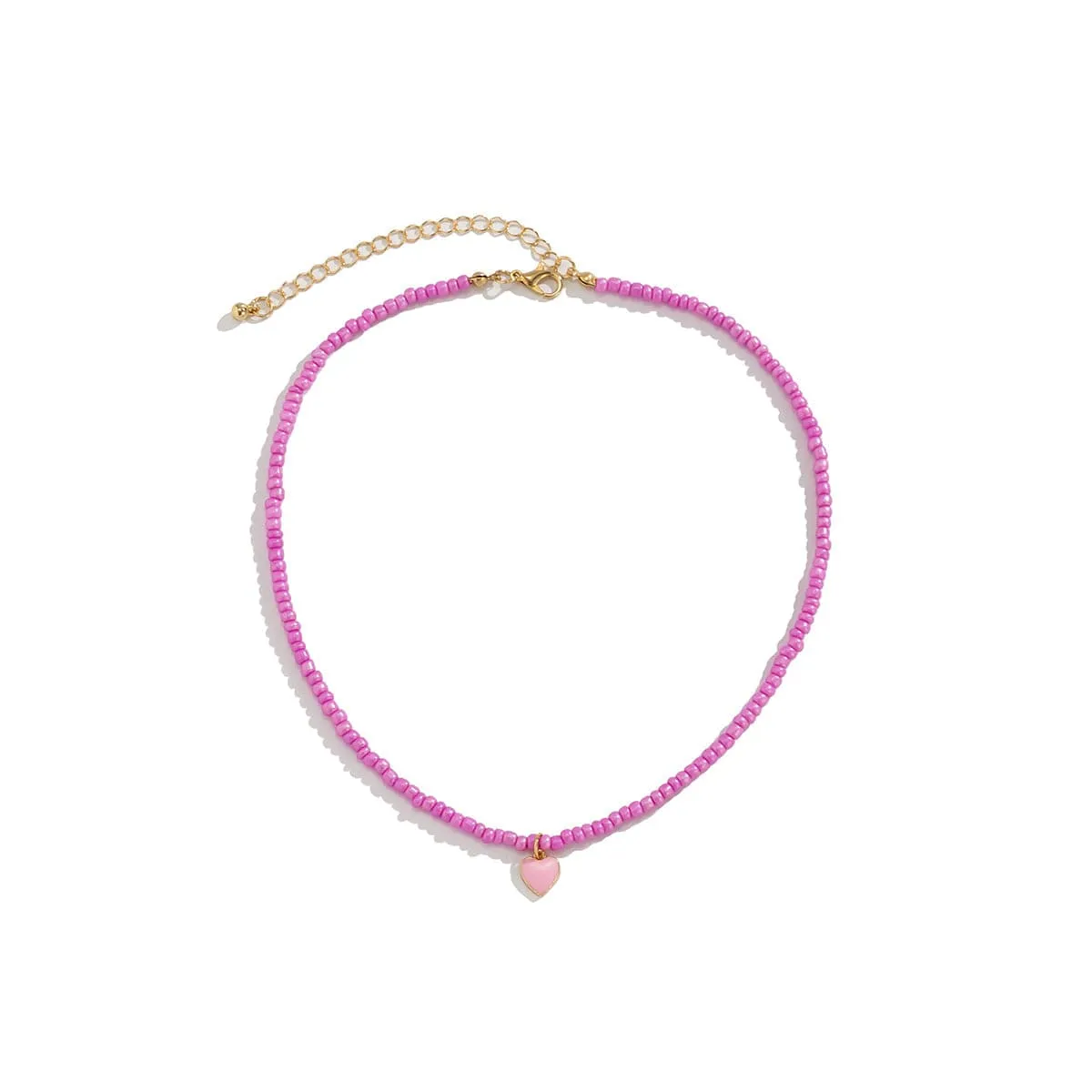 Pink Enamel & Howlite Beaded Heart Necklace