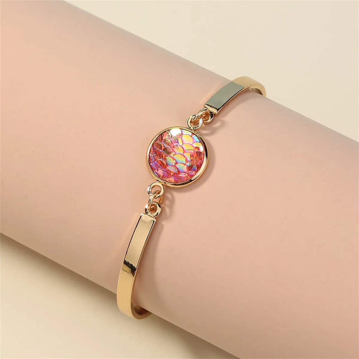 Pink Sequin & 18K Gold-Plated Scales Charm Bracelet