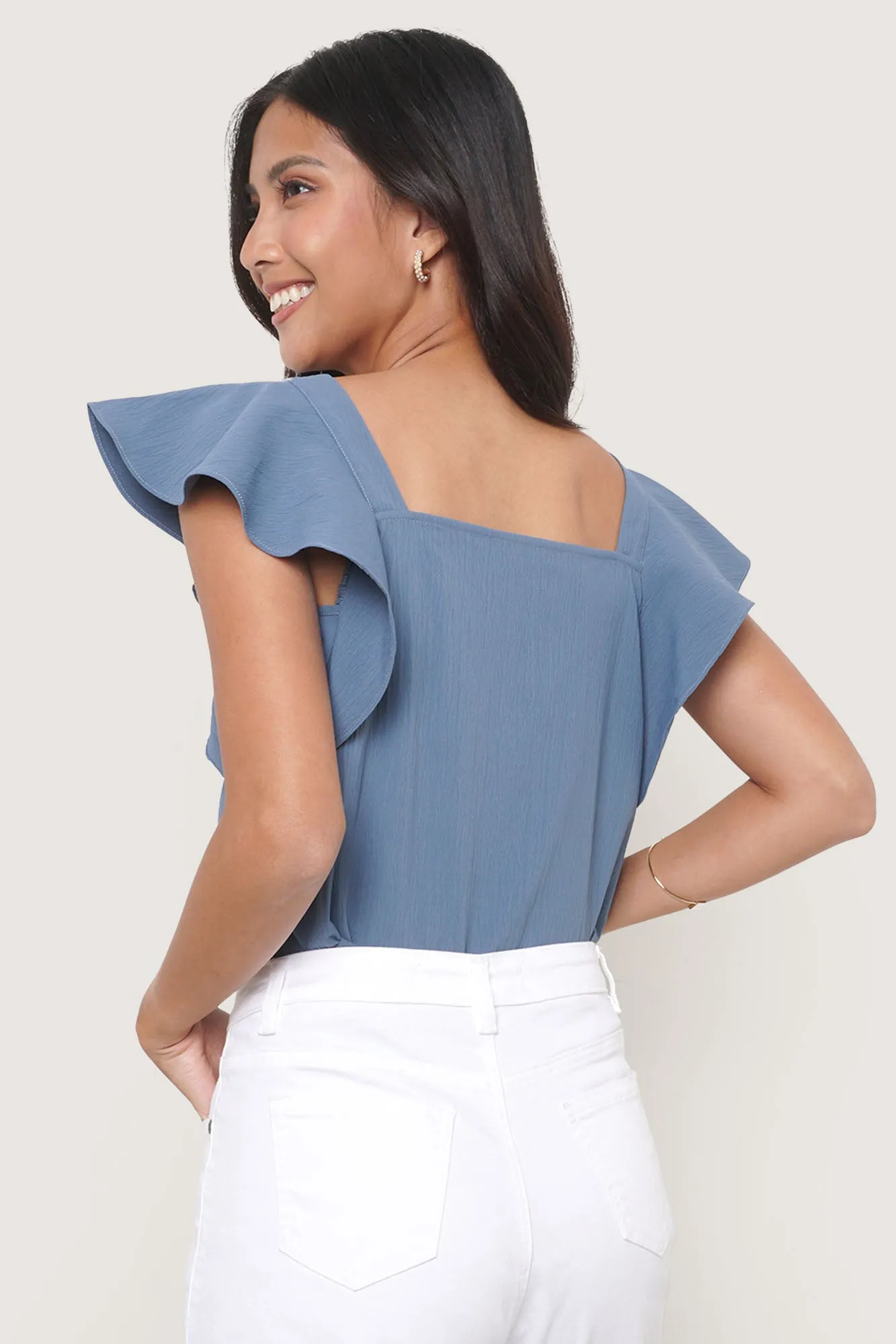 Pleated Ruffle Sleeve Top